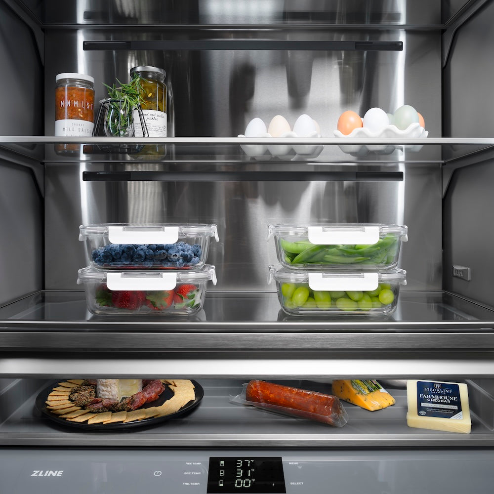 ZLINE 36 in. 19.6 cu. ft. Panel Ready French Door Built-In Bottom Freezer Refrigerator with Water Dispenser and Ice Maker with Graphite Gray Interior, Open Box-Excellent Condition