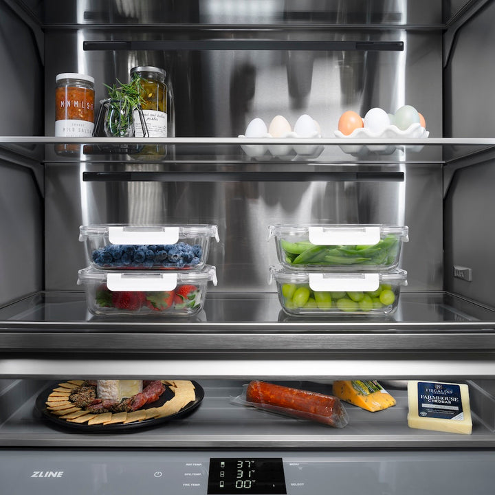 ZLINE 36 in. 19.6 cu. ft. Panel Ready French Door Built-In Bottom Freezer Refrigerator with Water Dispenser and Ice Maker with Graphite Gray Interior, Open Box-Excellent Condition