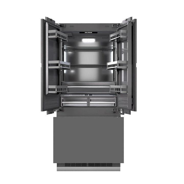 ZLINE 36 in. 19.6 cu. ft. French Door Built-In Bottom Freezer Refrigerator with Water Dispenser and Ice Maker in Stainless Steel with Graphite Gray Interior