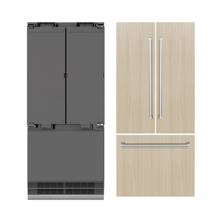 ZLINE 36 in. 19.6 cu. ft. Panel Ready French Door Built-In Bottom Freezer Refrigerator with Water Dispenser and Ice Maker with Graphite Gray Interior, Open Box-Excellent Condition