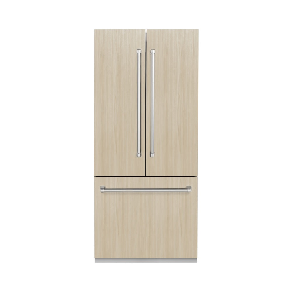 ZLINE 36 in. 19.6 cu. ft. Panel Ready French Door Built-In Bottom Freezer Refrigerator with Water Dispenser and Ice Maker with Graphite Gray Interior, Open Box-Excellent Condition