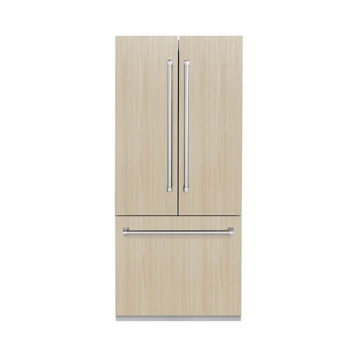 ZLINE 36 in. 19.6 cu. ft. Panel Ready French Door Built-In Bottom Freezer Refrigerator with Water Dispenser and Ice Maker with Graphite Gray Interior, Open Box-Excellent Condition