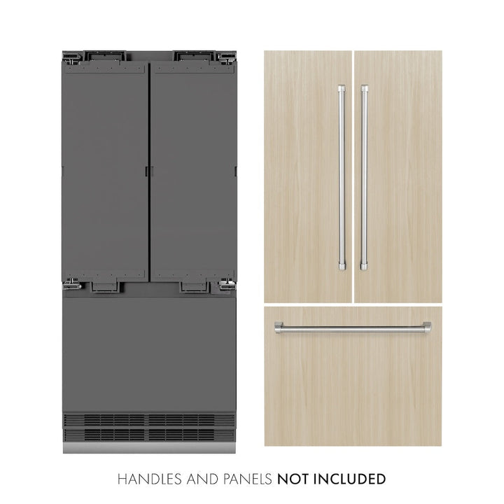 ZLINE 36 in. 19.6 cu. ft. Panel Ready French Door Built-In Bottom Freezer Refrigerator with Water Dispenser and Ice Maker with Graphite Gray Interior, Open Box-Excellent Condition