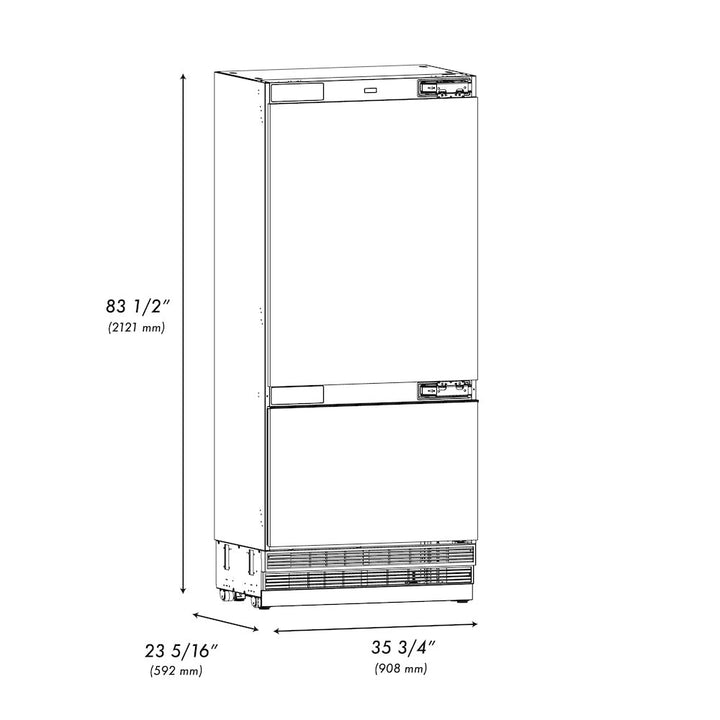 ZLINE 36 in. 19.8 cu. ft. Panel Ready Built-In Bottom Freezer Refrigerator with Water Dispenser and Ice Maker, Open Box-Excellent Condition