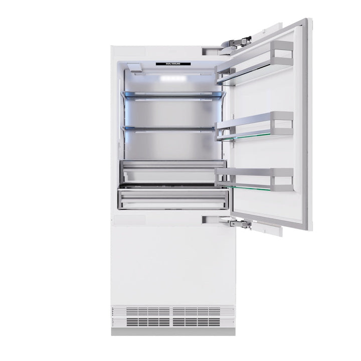 ZLINE 36 in. 19.8 cu. ft. Panel Ready Built-In Bottom Freezer Refrigerator with Water Dispenser and Ice Maker, Open Box-Excellent Condition