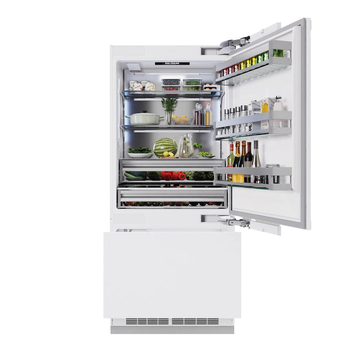 ZLINE 36 in. 19.8 cu. ft. Panel Ready Built-In Bottom Freezer Refrigerator with Water Dispenser and Ice Maker, Open Box-Excellent Condition