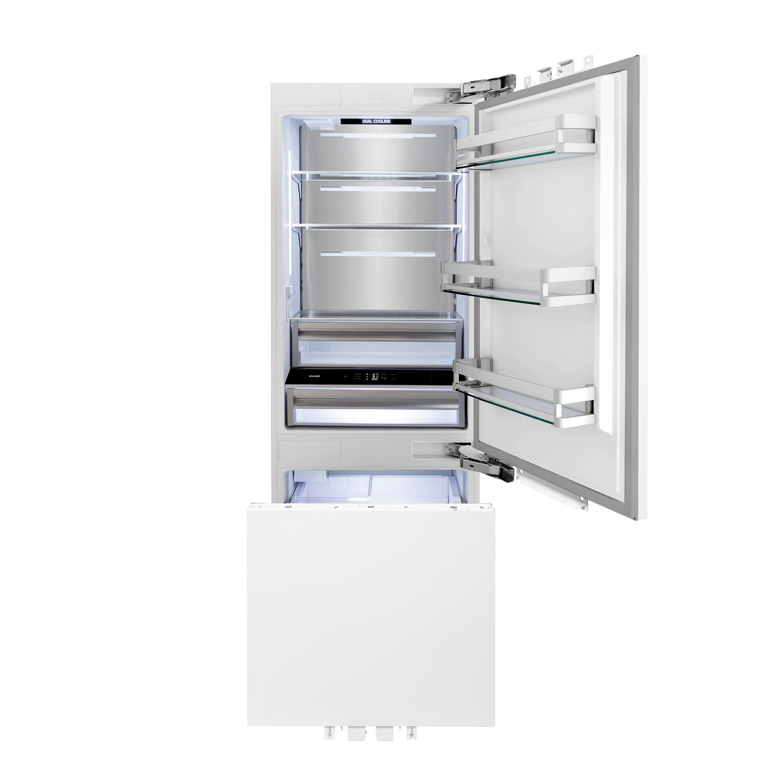 ZLINE 30 in. 16.1 cu. ft. Panel Ready Built-In Bottom Freezer Refrigerator with Water Dispenser and Ice Maker, Open Box-Excellent Condition