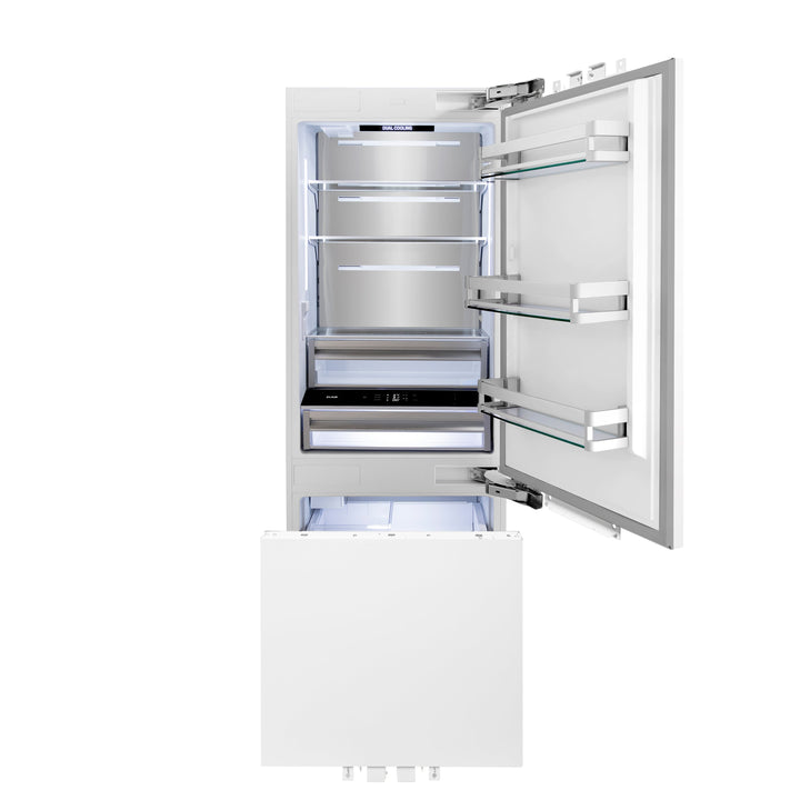 ZLINE 30 in. 16.1 cu. ft. Panel Ready Built-In Bottom Freezer Refrigerator with Water Dispenser and Ice Maker, Open Box-Excellent Condition