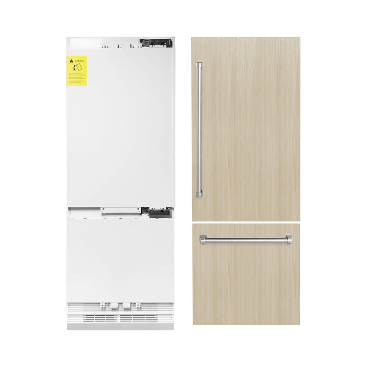 ZLINE 30 in. 16.1 cu. ft. Panel Ready Built-In Bottom Freezer Refrigerator with Water Dispenser and Ice Maker, Open Box-Excellent Condition