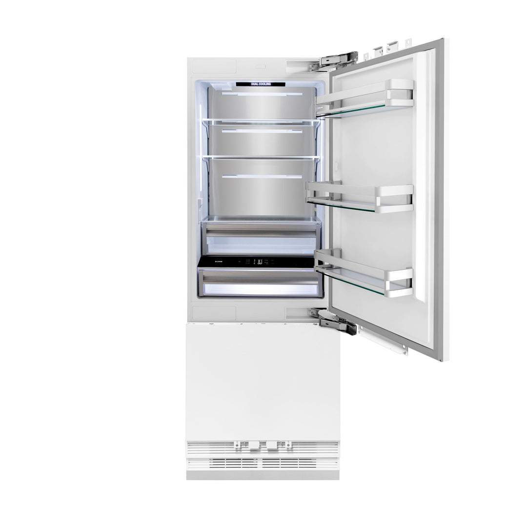 ZLINE 30 in. 16.1 cu. ft. Panel Ready Built-In Bottom Freezer Refrigerator with Water Dispenser and Ice Maker, Open Box-Excellent Condition