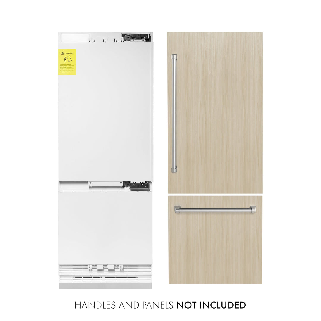 ZLINE 30 in. 16.1 cu. ft. Panel Ready Built-In Bottom Freezer Refrigerator with Water Dispenser and Ice Maker, Open Box-Excellent Condition