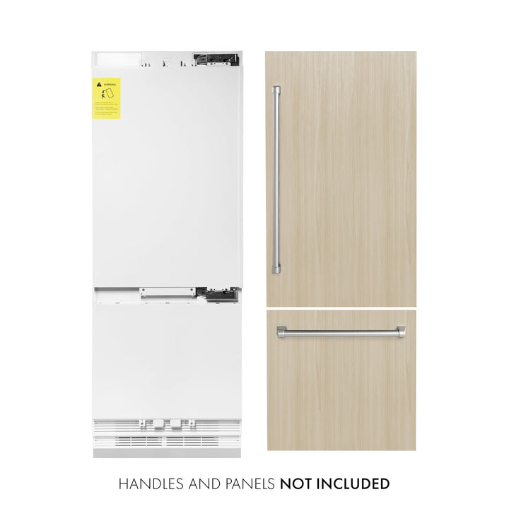 ZLINE 30 in. 16.1 cu. ft. Panel Ready Built-In Bottom Freezer Refrigerator with Water Dispenser and Ice Maker, Open Box-Excellent Condition