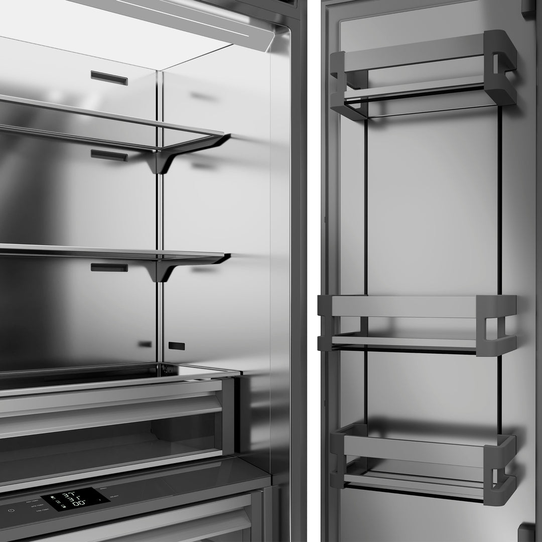ZLINE 36 in. 19.6 cu. ft. Panel Ready French Door Built-In Bottom Freezer Refrigerator with Water Dispenser and Ice Maker with Stainless Steel Interior, Open Box-Excellent Condition
