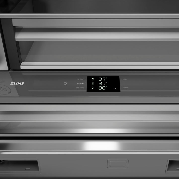 ZLINE 36 in. 19.6 cu. ft. Panel Ready French Door Built-In Bottom Freezer Refrigerator with Water Dispenser and Ice Maker with Stainless Steel Interior, Open Box-Excellent Condition