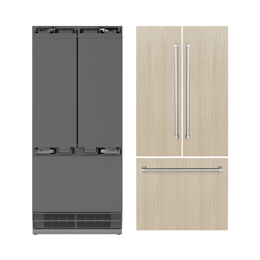 ZLINE 36 in. 19.6 cu. ft. Panel Ready French Door Built-In Bottom Freezer Refrigerator with Water Dispenser and Ice Maker with Stainless Steel Interior, Open Box-Excellent Condition