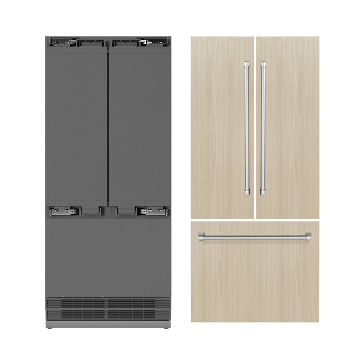 ZLINE 36 in. 19.6 cu. ft. Panel Ready French Door Built-In Bottom Freezer Refrigerator with Water Dispenser and Ice Maker with Stainless Steel Interior, Open Box-Excellent Condition