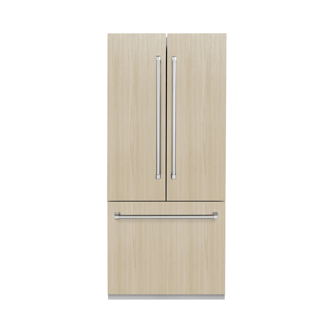 ZLINE 36 in. 19.6 cu. ft. Panel Ready French Door Built-In Bottom Freezer Refrigerator with Water Dispenser and Ice Maker with Stainless Steel Interior, Open Box-Excellent Condition