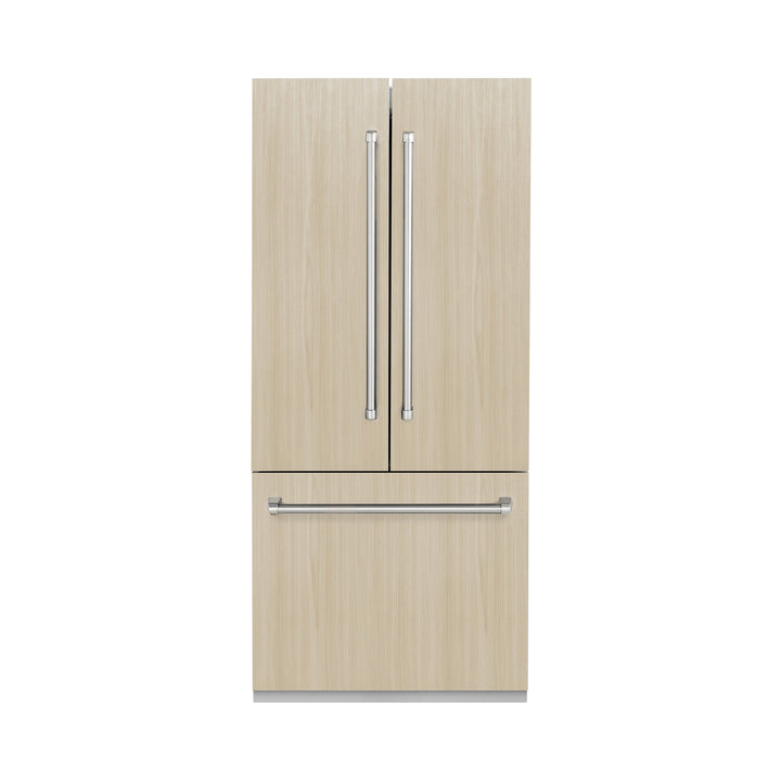 ZLINE 36 in. 19.6 cu. ft. Panel Ready French Door Built-In Bottom Freezer Refrigerator with Water Dispenser and Ice Maker with Stainless Steel Interior, Open Box-Excellent Condition
