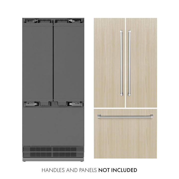 ZLINE 36 in. 19.6 cu. ft. Panel Ready French Door Built-In Bottom Freezer Refrigerator with Water Dispenser and Ice Maker with Stainless Steel Interior, Open Box-Excellent Condition