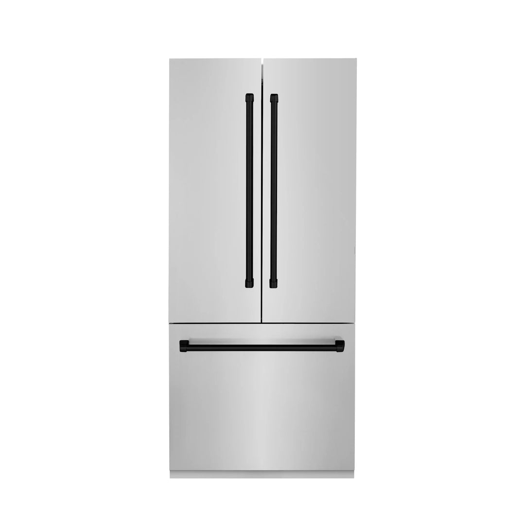 ZLINE Autograph Matte Black Package - 36" Rangetop, 36" Range Hood, Dishwasher, Built-In Refrigerator, Microwave Drawer