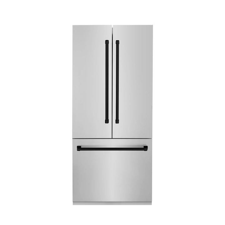 ZLINE Autograph Matte Black Package - 48" Rangetop, 48" Range Hood, Dishwasher, Built-In Refrigerator