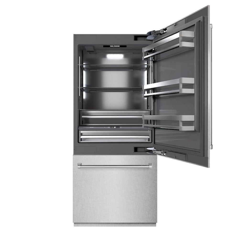 ZLINE 36 in. 19.8 cu. ft. Built-In Bottom Freezer Refrigerator with Water Dispenser and Ice Maker in Stainless Steel with Graphite Gray Interior