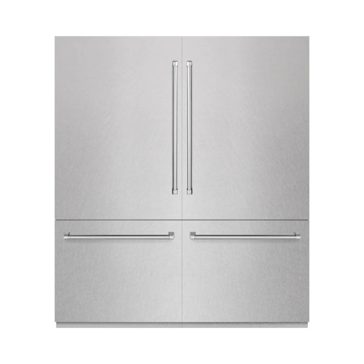 ZLINE 72" Built-In French Door Bottom Freezer Refrigerator with Water Dispensers and Ice Makers in Satin Stainless Steel