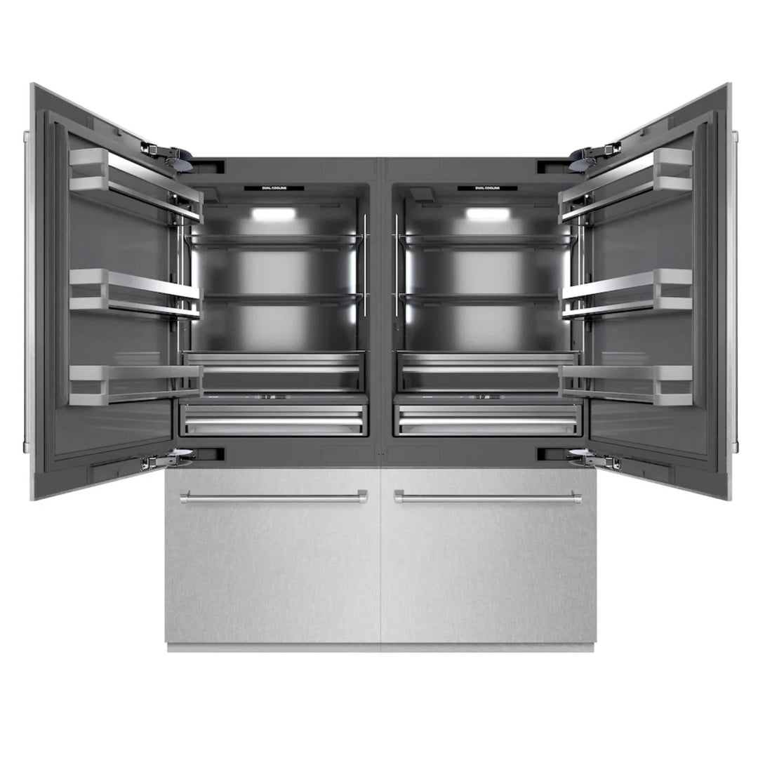 ZLINE 72" Built-In French Door Bottom Freezer Refrigerator with Water Dispensers and Ice Makers in Satin Stainless Steel