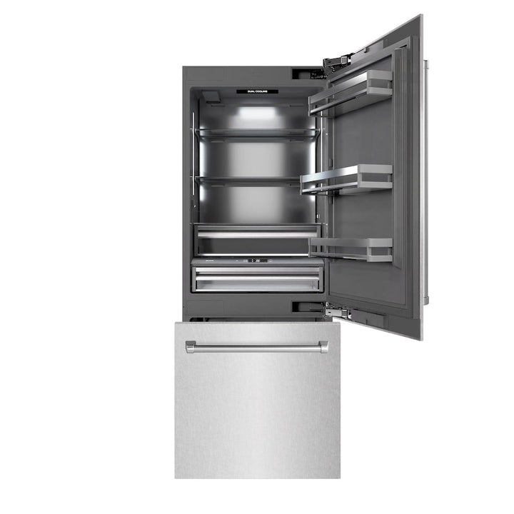 ZLINE 30 in. 16.1 cu. ft. Panel Ready Built-In Bottom Freezer Refrigerator with Water Dispenser and Ice Maker with Graphite Gray Interior