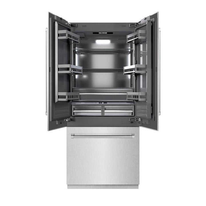 ZLINE 36 in. 19.6 cu. ft. French Door Built-In Bottom Freezer Refrigerator with Water Dispenser and Ice Maker in Stainless Steel with Graphite Gray Interior