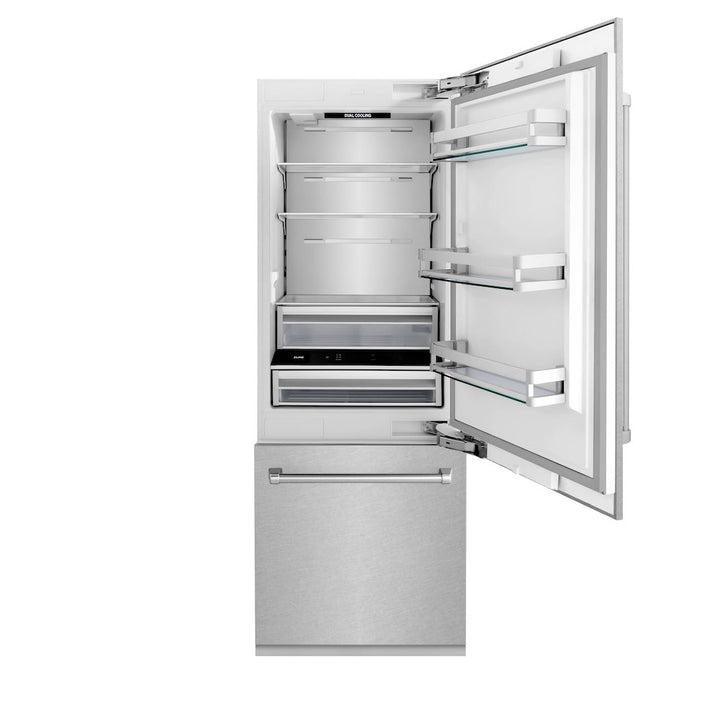 ZLINE 30 in. 16.1 cu. ft. Built-In Bottom Freezer Refrigerator with Water Dispenser and Ice Maker in Satin Stainless Steel (RBIV-SN-30)