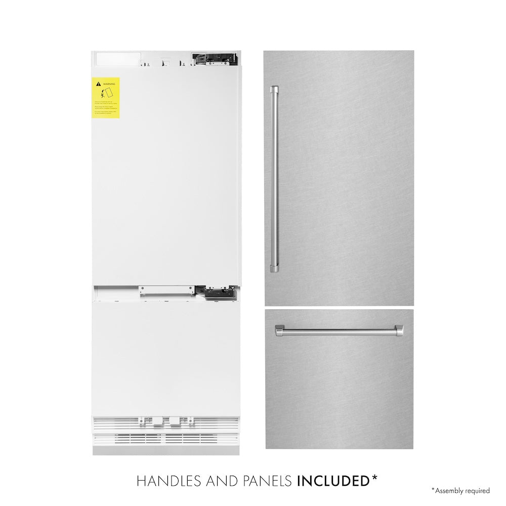 ZLINE 30 in. 16.1 cu. ft. Built-In Bottom Freezer Refrigerator with Water Dispenser and Ice Maker in Satin Stainless Steel (RBIV-SN-30)