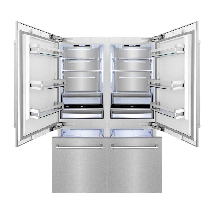 ZLINE 60 in. 32.2 cu. ft. French Door Built-In Bottom Freezer Refrigerator with Water Dispensers and Ice Makers in Satin Stainless Steel (RBIV-SN-60)