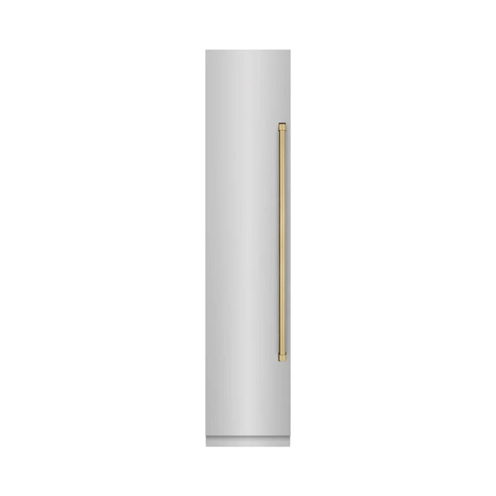 ZLINE Autograph Edition 18-Inch Left Hinge Column Freezer in Stainless Steel with Graphite Gray Interior and Polished Gold Accents