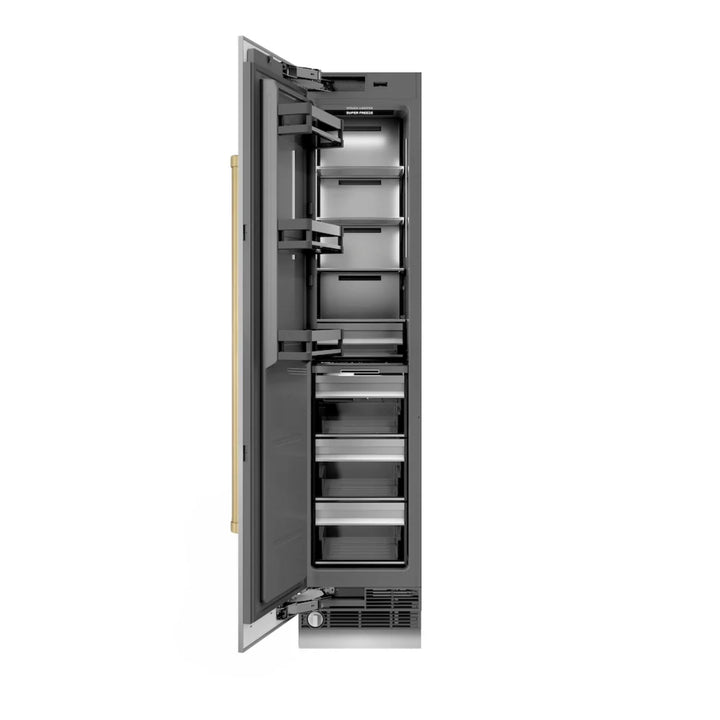 ZLINE Autograph Edition 18-Inch Left Hinge Column Freezer in Stainless Steel with Graphite Gray Interior and Champagne Bronze Accents