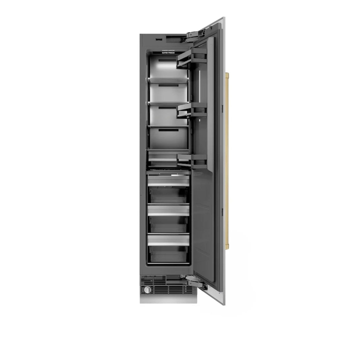 ZLINE Autograph Edition 18-Inch Right Hinge Column Freezer in Stainless Steel with Graphite Gray Interior and Champagne Bronze Accents