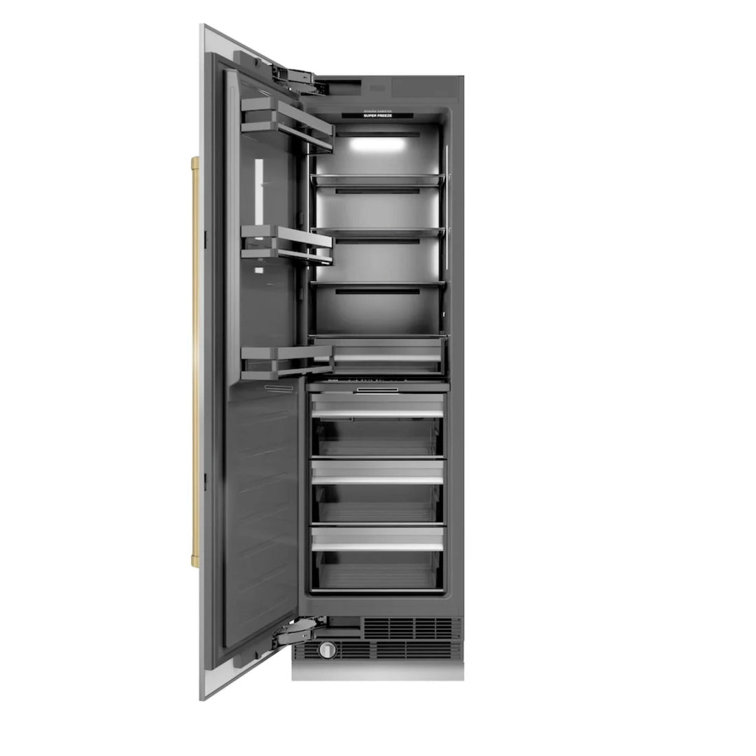 ZLINE Autograph Edition 24-Inch Column Freezer in Stainless Steel with Graphite Gray Interior and Champagne Bronze Accents