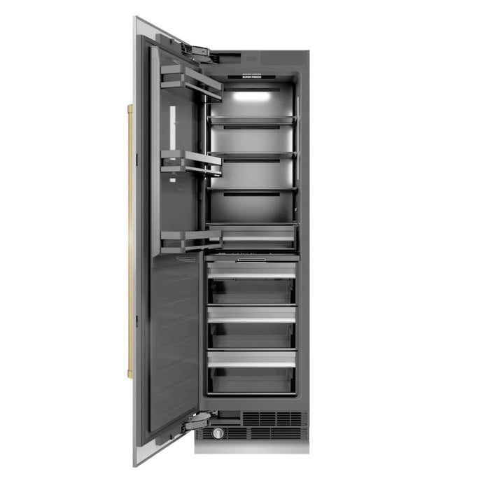 ZLINE Autograph Edition 24-Inch Column Freezer in Stainless Steel with Graphite Gray Interior and Champagne Bronze Accents