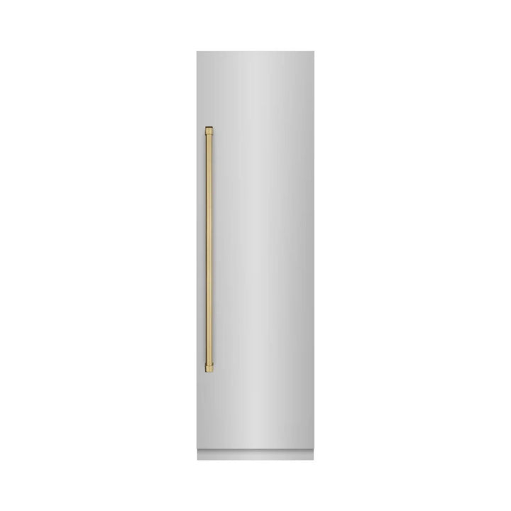 ZLINE Autograph Edition 24-Inch Column Refrigerator in Stainless Steel with Graphite Gray Interior and Polished Gold Accents