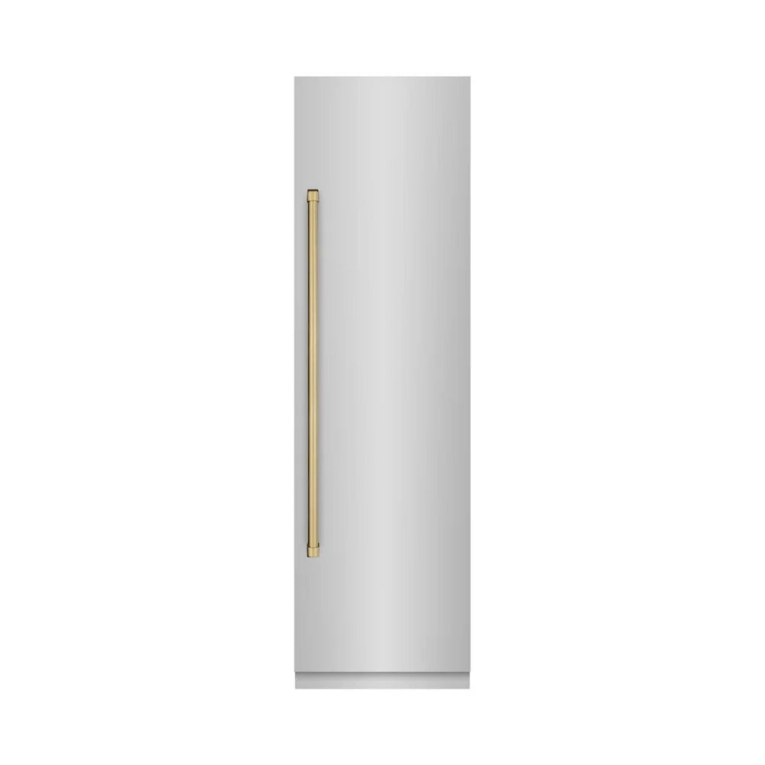 ZLINE Autograph Edition 24-Inch Column Refrigerator in Stainless Steel with Graphite Gray Interior and Champagne Bronze Accents