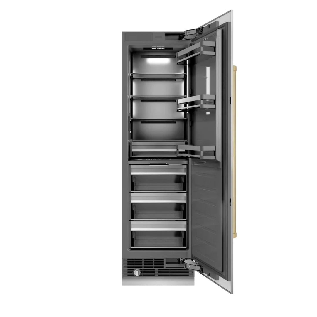 ZLINE Autograph Edition 24-Inch Column Refrigerator in Stainless Steel with Graphite Gray Interior and Polished Gold Accents