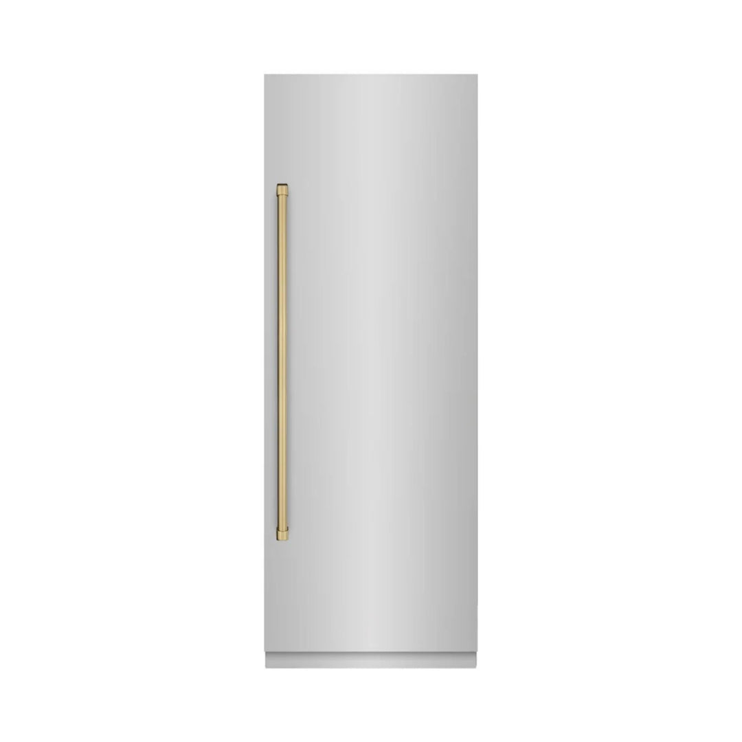ZLINE Autograph Edition 30-Inch Column Refrigerator in Stainless Steel with Graphite Gray Interior and Champagne Bronze Accents