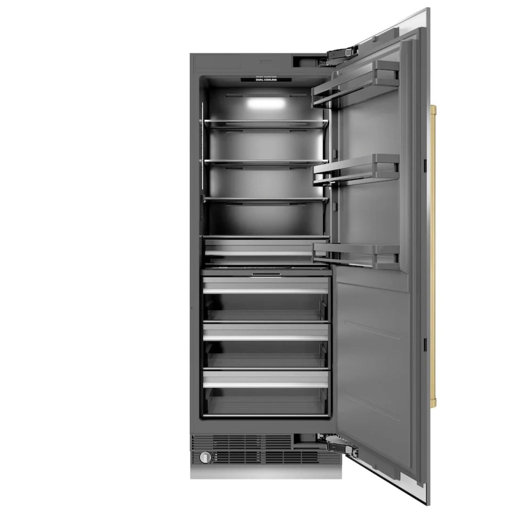 ZLINE Autograph Edition 30-Inch Column Refrigerator in Stainless Steel with Graphite Gray Interior and Champagne Bronze Accents