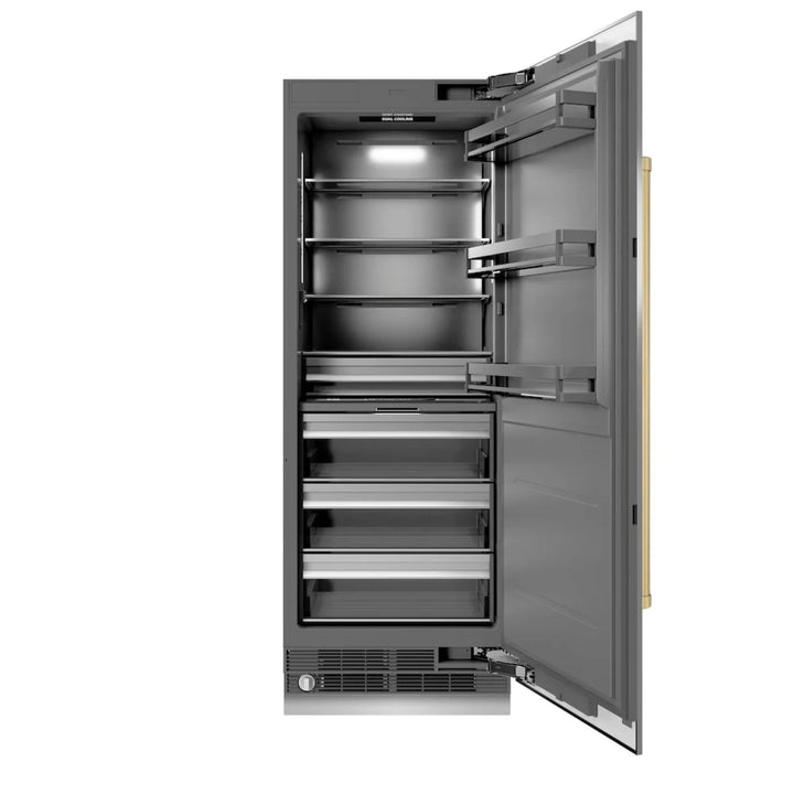 ZLINE Autograph Edition 30-Inch Column Refrigerator in Stainless Steel with Graphite Gray Interior and Champagne Bronze Accents