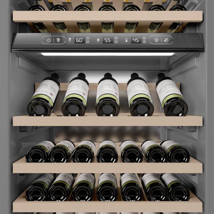 ZLINE Autograph Edition 24-Inch Triple Zone 100 Bottle Column Wine Cooler in DuraSnow® Stainless Steel with Matte Black Accents