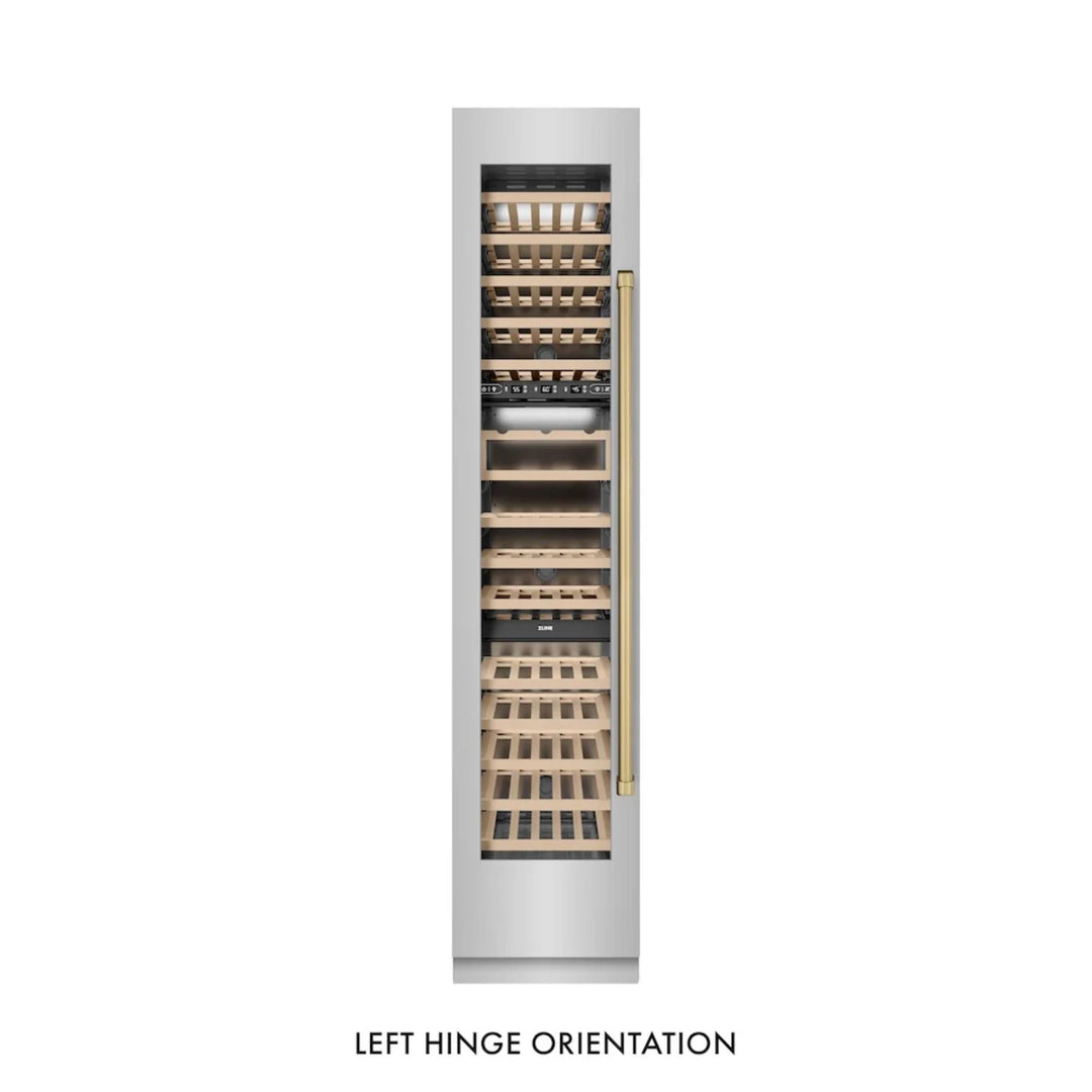 ZLINE 18-Inch 9.0 Cu. Ft. Autograph Edition Triple Zone Panel Ready Left Hinge Column Wine Cooler with Polished Gold Accents