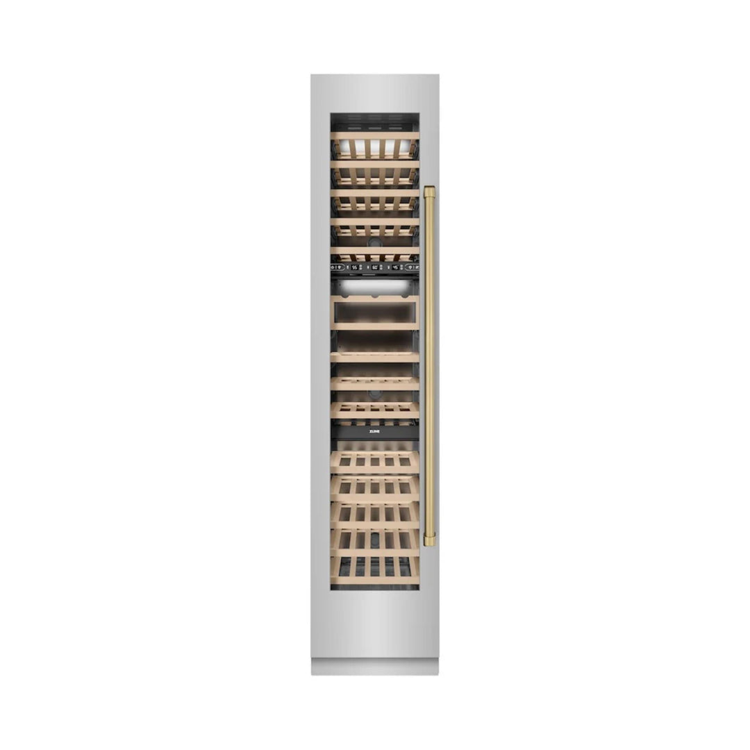 ZLINE 18-Inch 9.0 Cu. Ft. Autograph Edition Triple Zone Panel Ready Left Hinge Column Wine Cooler with Champagne Bronze Accents