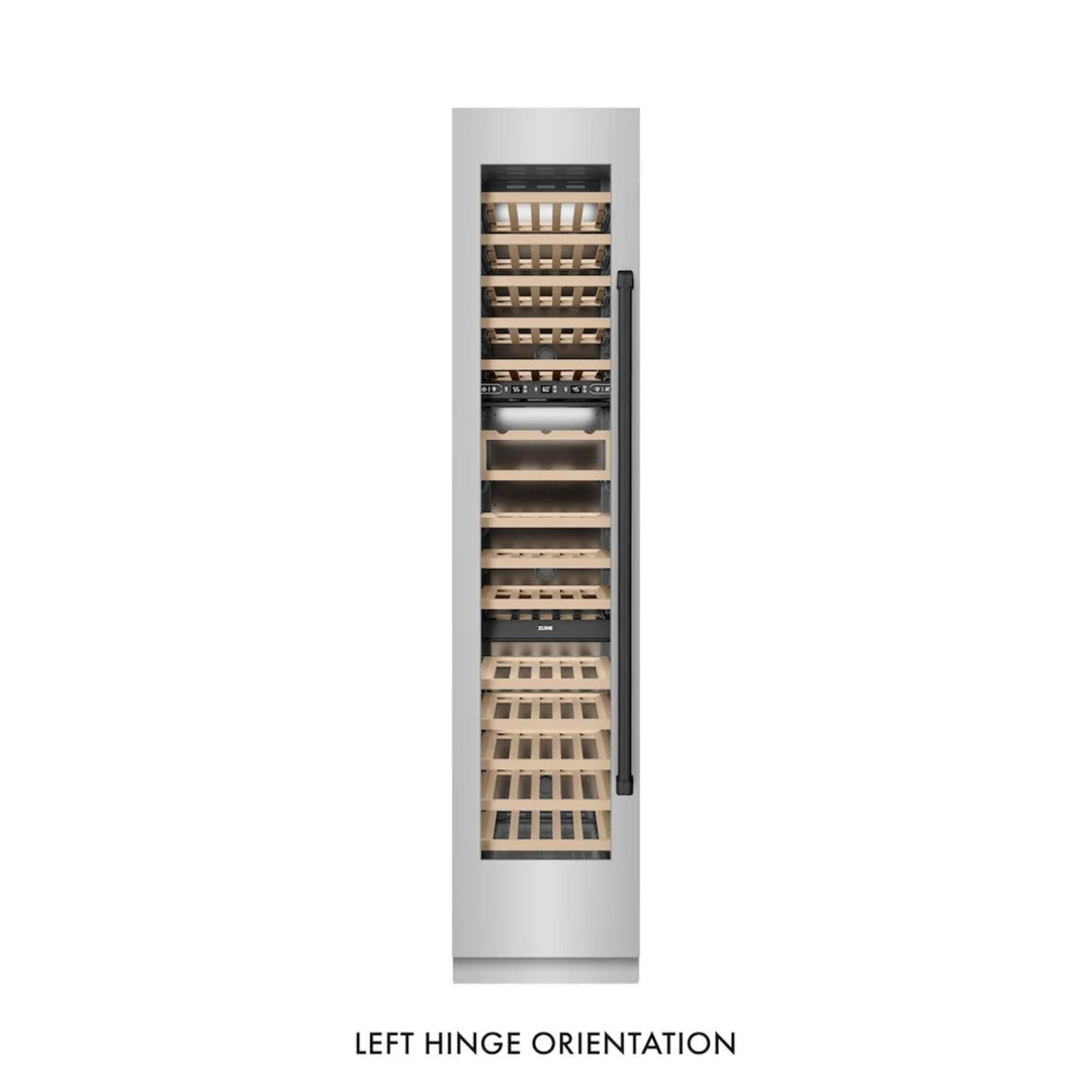 ZLINE 18-Inch 9.0 Cu. Ft. Autograph Edition Triple Zone Panel Ready Left Hinge Column Wine Cooler with Matte Black Accents