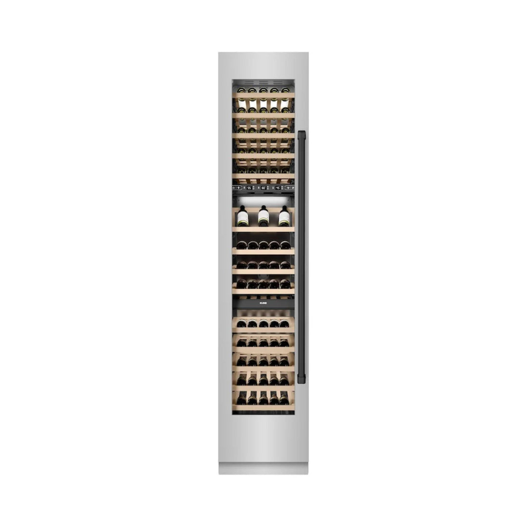 ZLINE 18-Inch 9.0 Cu. Ft. Autograph Edition Triple Zone Panel Ready Left Hinge Column Wine Cooler with Matte Black Accents