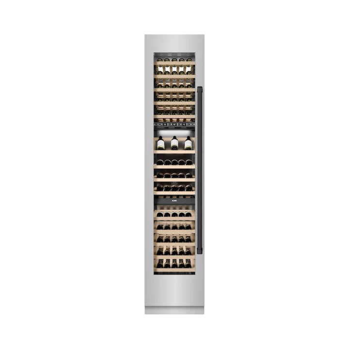 ZLINE 18-Inch 9.0 Cu. Ft. Autograph Edition Triple Zone Panel Ready Left Hinge Column Wine Cooler with Matte Black Accents